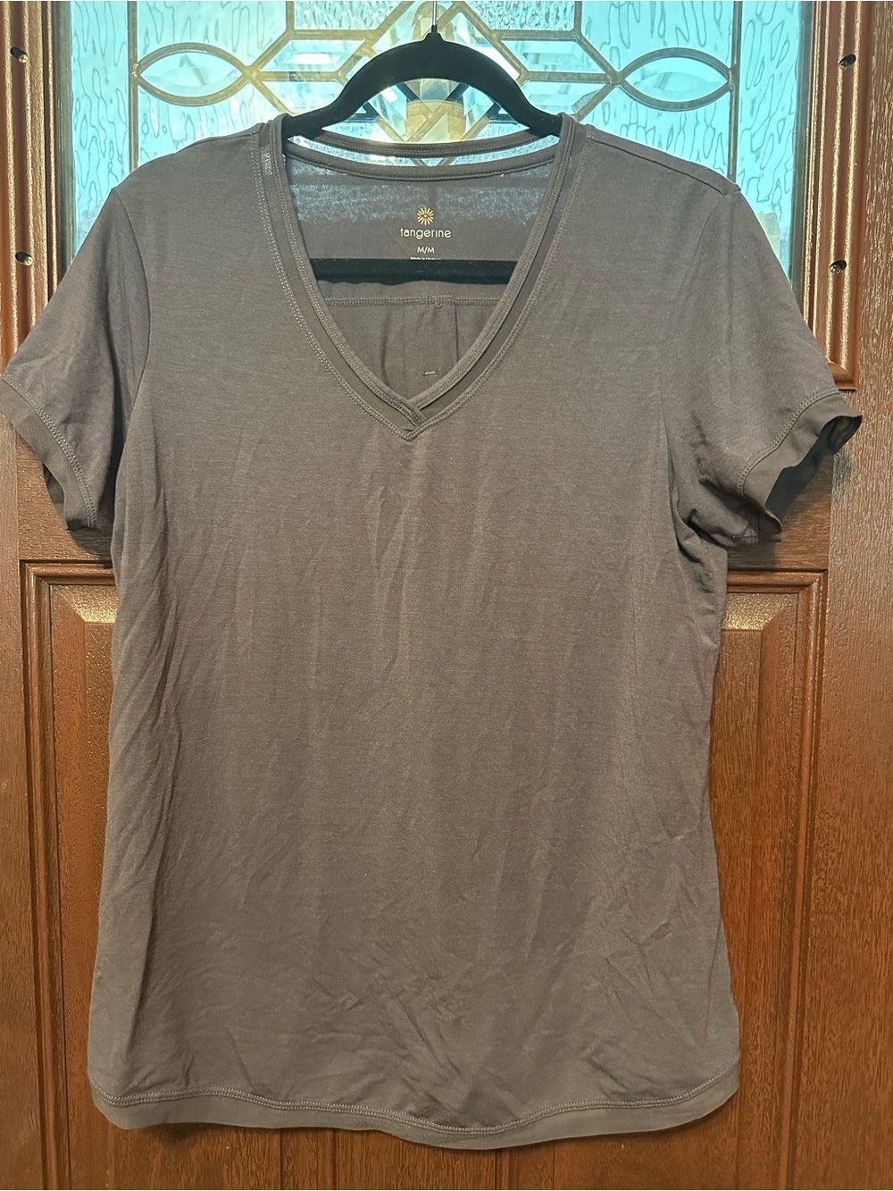 Tangerine Women's V-Neck Short Sleeve Tee in Taupe